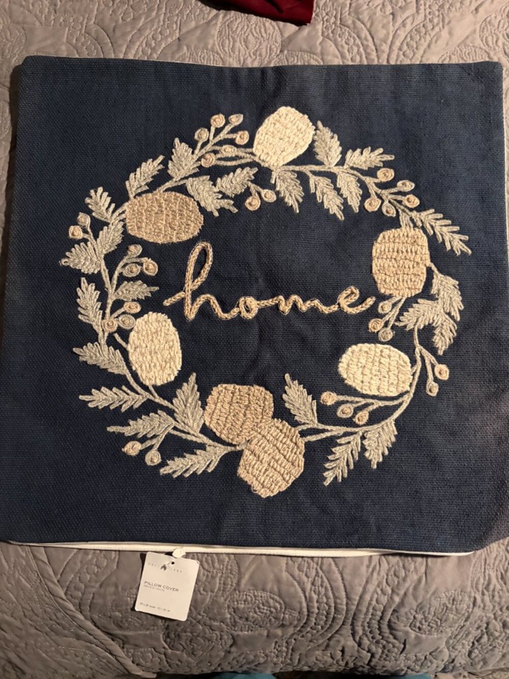Pottery Barn Wreath Embroided Pillow Cover 20" NWT--see description